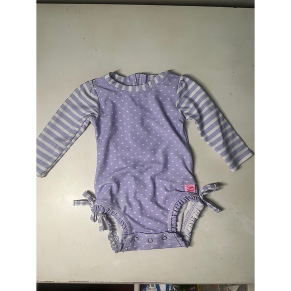 Ruffle Butts Rash Guard Swimsuit Purple Hearts Stripes Long‎ Sleeve 6-12M - Picture 1 of 3